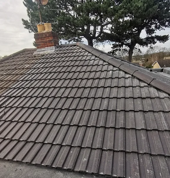 Roof cleaning and moss removal on a tiled roof